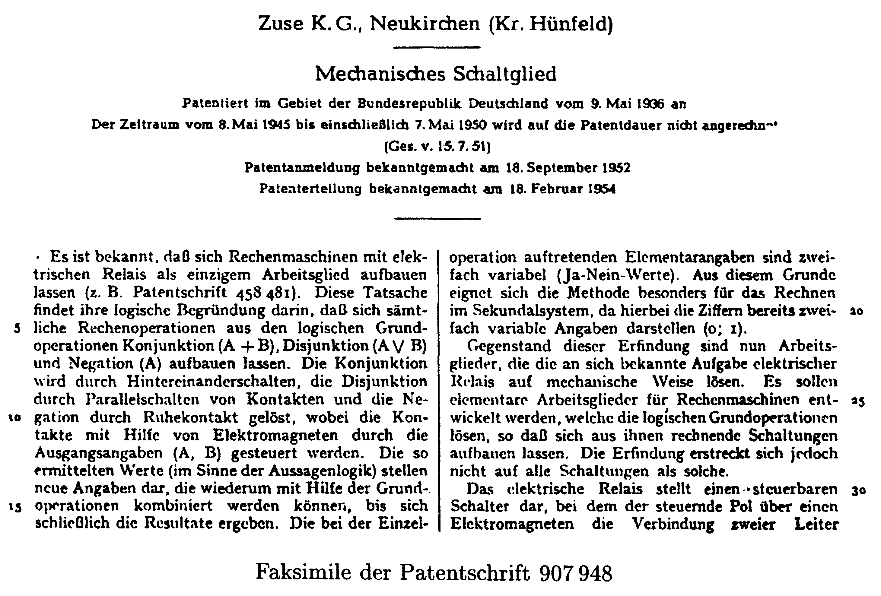 Facsimile of the patent registration 907948